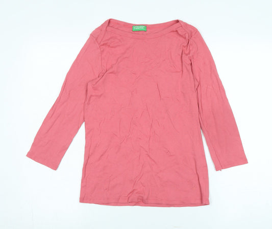 United Colors of Benetton Womens Pink Cotton Jersey T-Shirt Size M Boat Neck - Logo