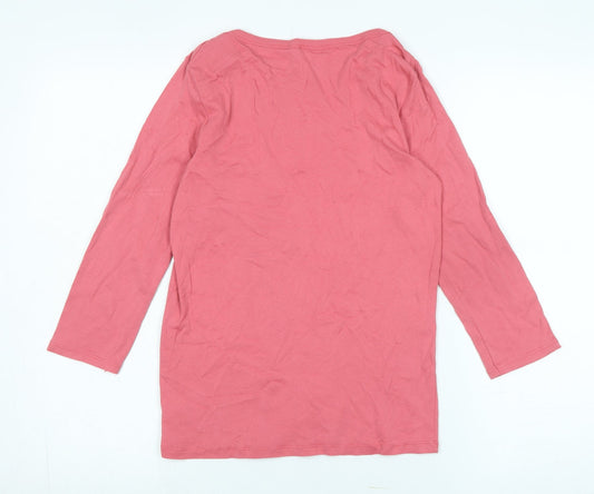 United Colors of Benetton Womens Pink Cotton Jersey T-Shirt Size M Boat Neck - Logo