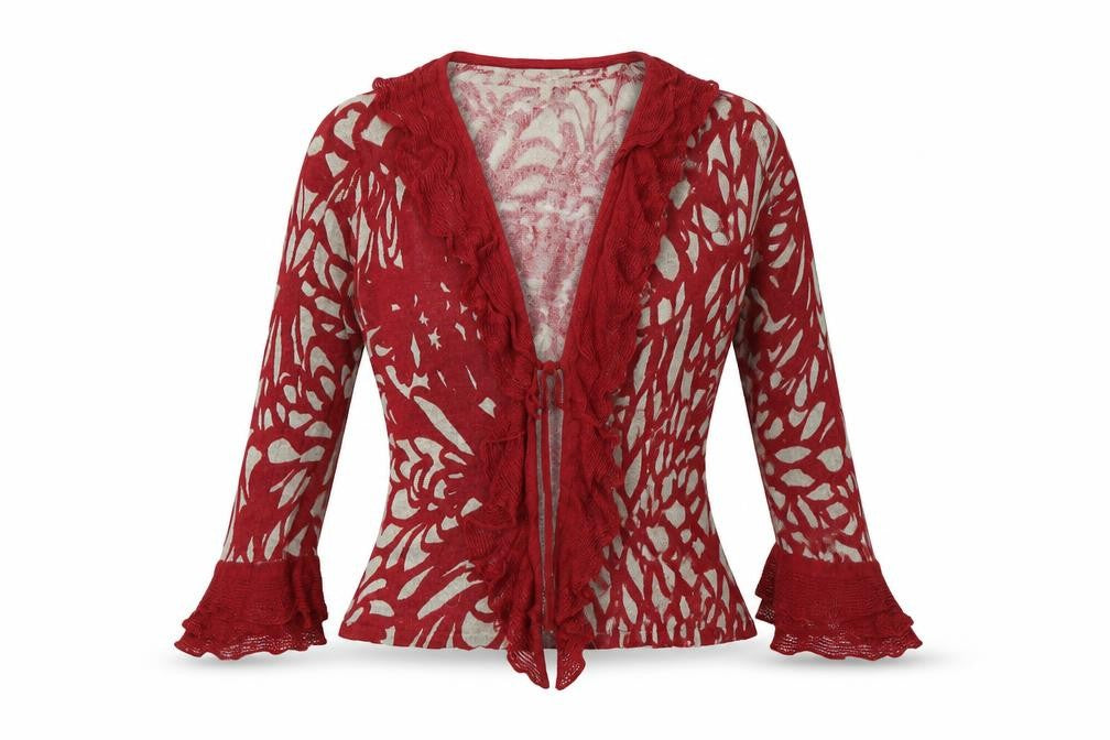 Soon Womens Red V-Neck Linen Cardigan Jumper Size 10 - Logo