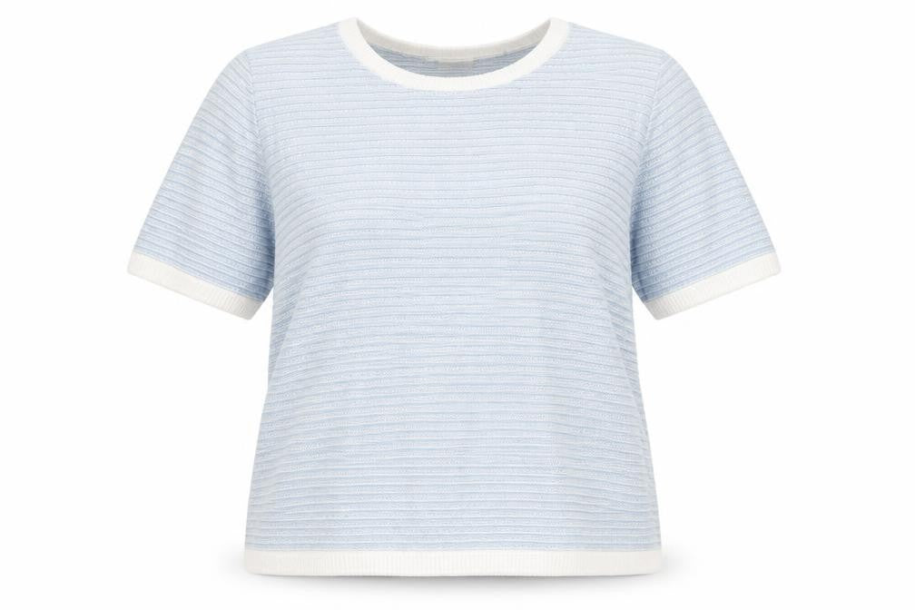Cotswold Collection Womens Blue Striped Cotton Basic T-Shirt Size L Round Neck