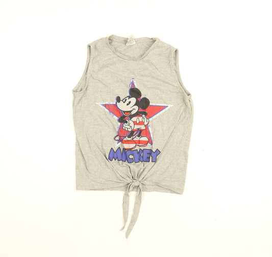 Disney Womens Grey Cotton Cropped T-Shirt Size 4 Round Neck - Mickey Mouse