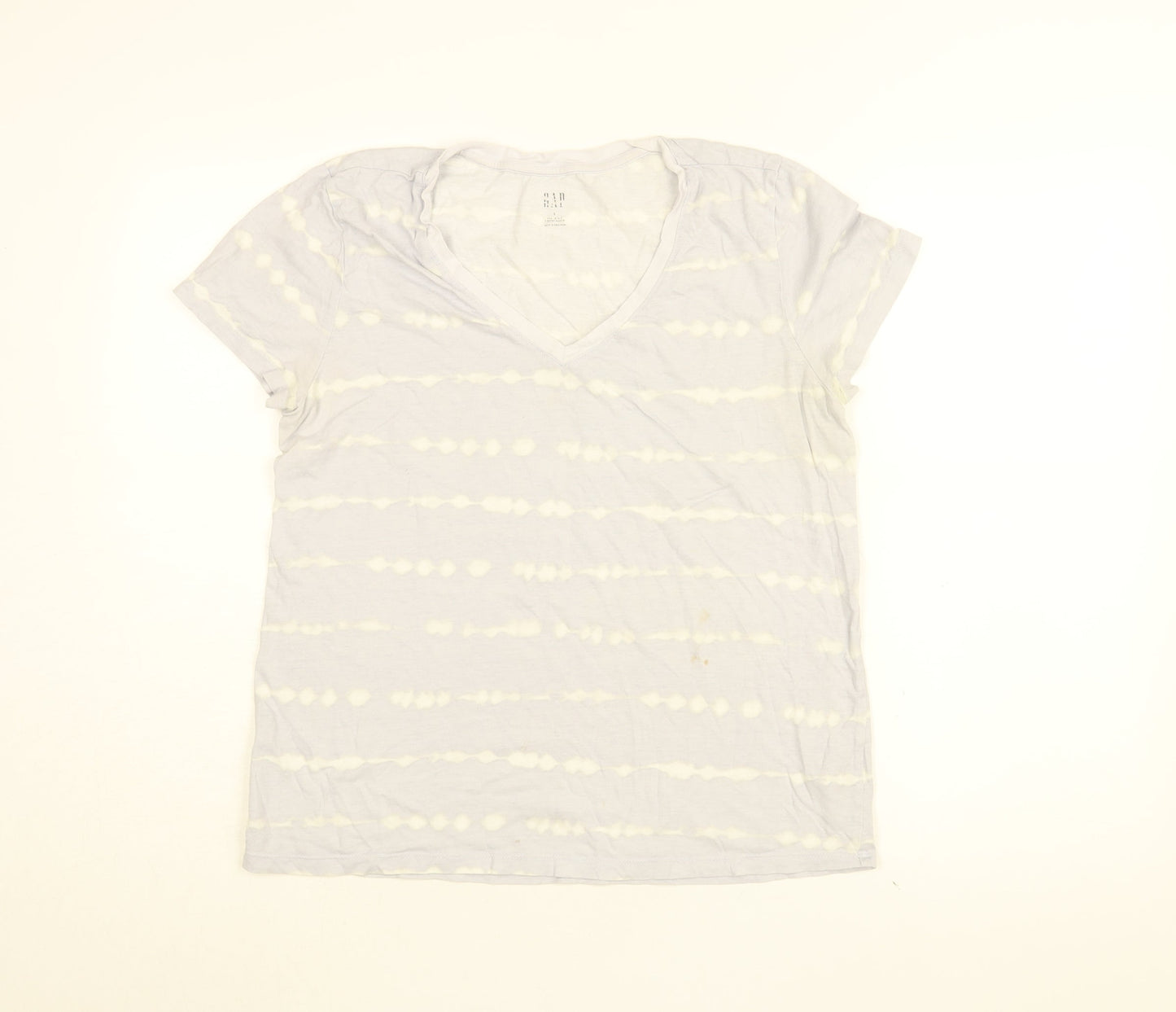 Gap Womens Purple Geometric Cotton Basic T-Shirt Size L V-Neck - Tie Dye