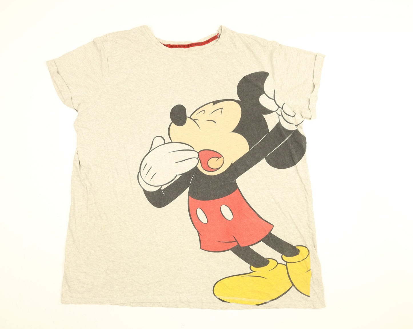 Disney Womens Grey Cotton Basic T-Shirt Size 2XL Round Neck - Mickey Mouse