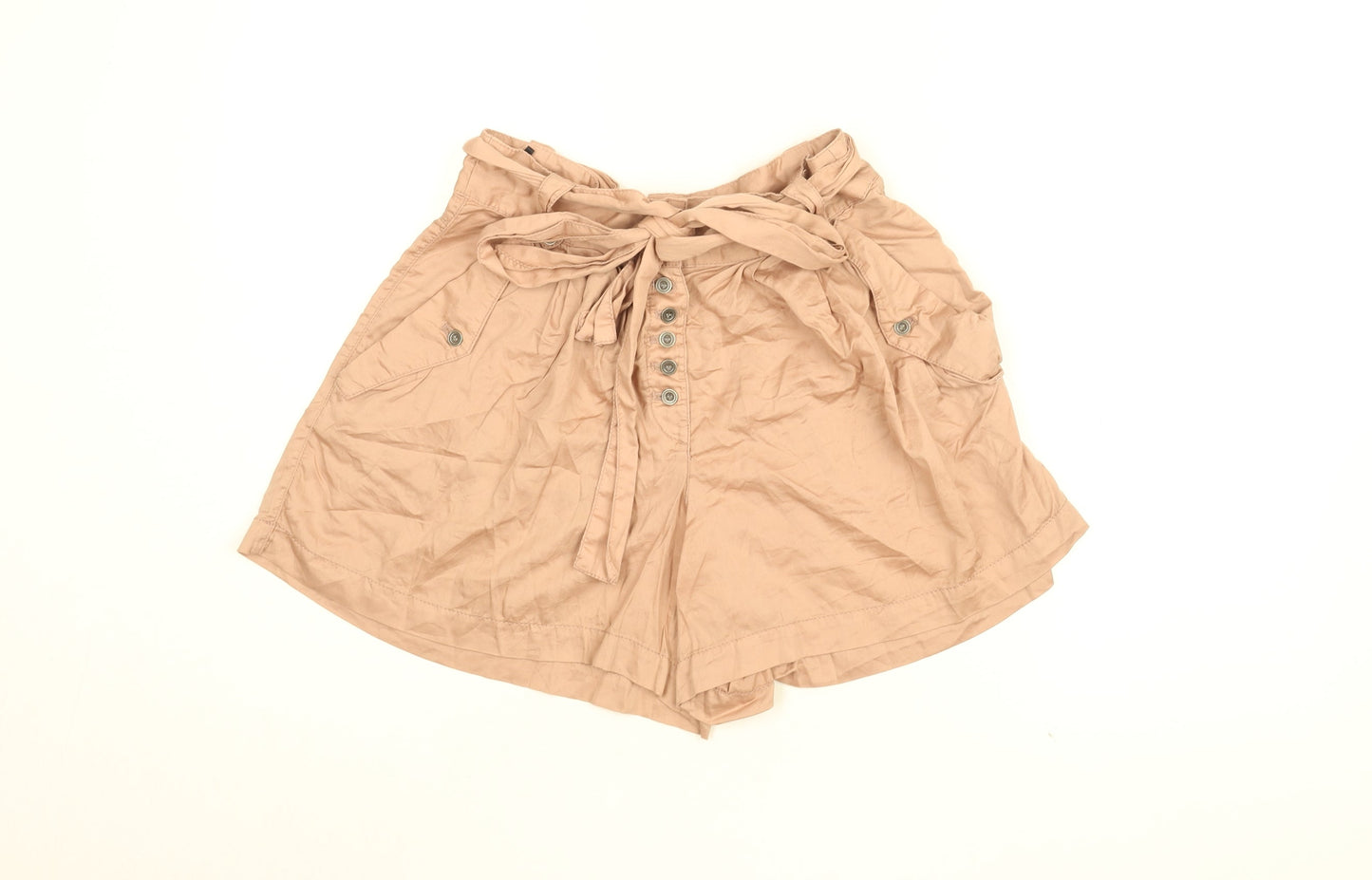 French Connection Womens Pink Cotton Paperbag Shorts Size 6 L5 in Regular Button - Belted