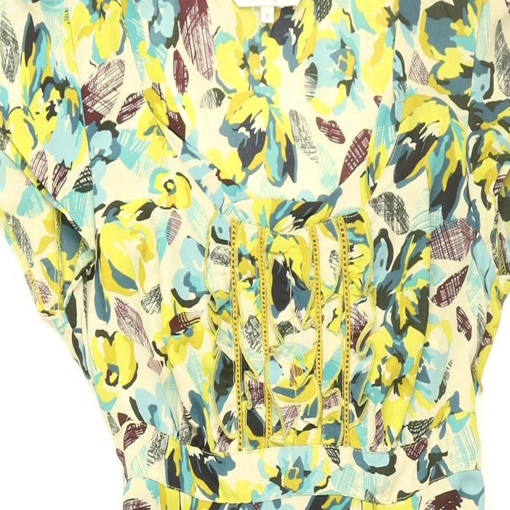 Rocha John Rocha Womens Multicoloured Floral Polyester A-Line Size 8 Round Neck Pullover