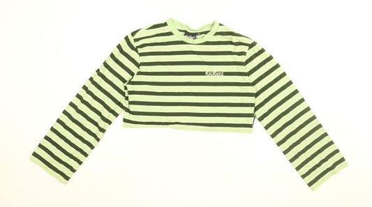 Kickers Womens Green Striped Cotton Cropped T-Shirt Size M Round Neck