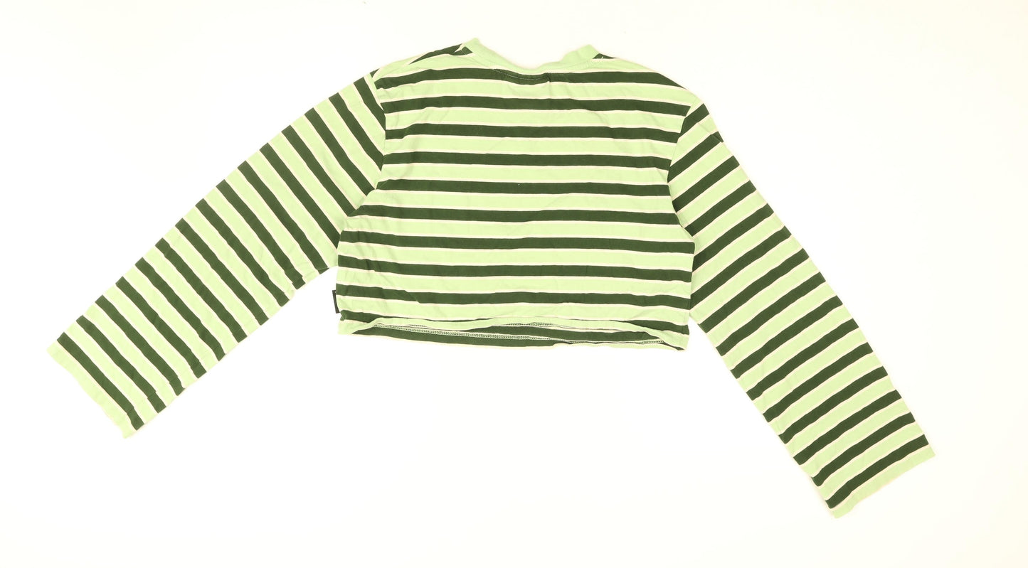 Kickers Womens Green Striped Cotton Cropped T-Shirt Size M Round Neck