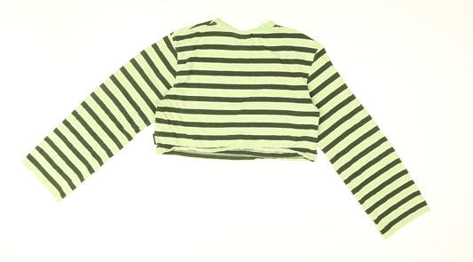 Kickers Womens Green Striped Cotton Cropped T-Shirt Size M Round Neck