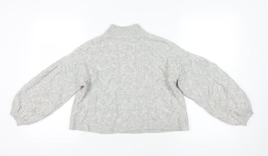 ASOS Grey High Neck Cable-Knit Balloon Sleeve Jumper