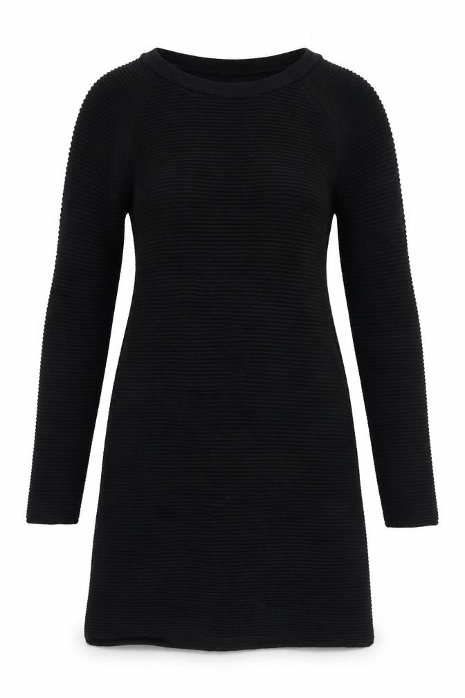 Front view of ASOS Black Cotton Knit Dress, size 10, Long Sleeve