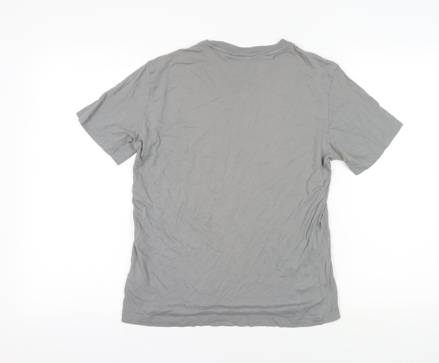 H&M Grey Cotton T-Shirt XS Regular Fit Crew Neck