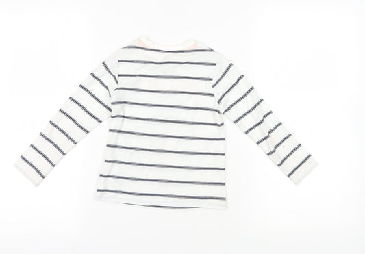 Marks and Spencer Girls White Striped Snowman T-Shirt 4-5Y