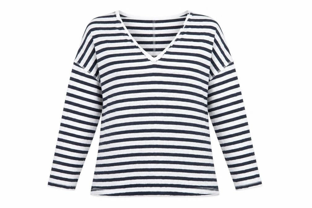 Marks and Spencer White Striped V-Neck T-Shirt