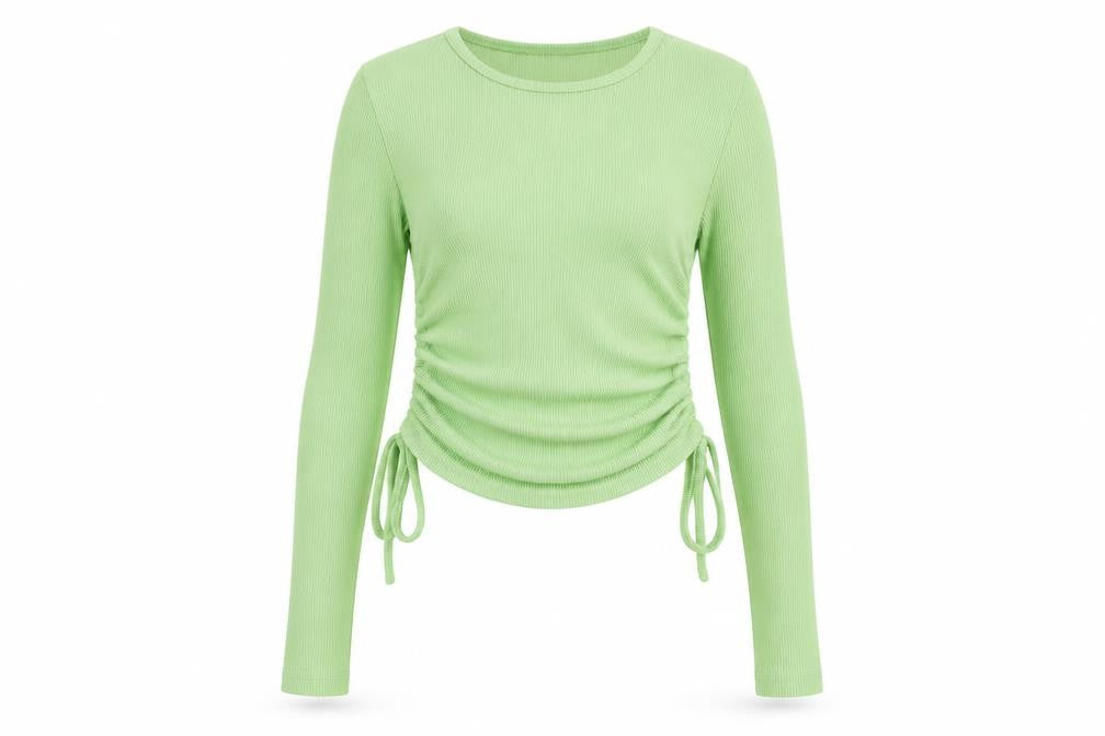 Front view of Boohoo Green Ribbed Cropped Blouse, size 6