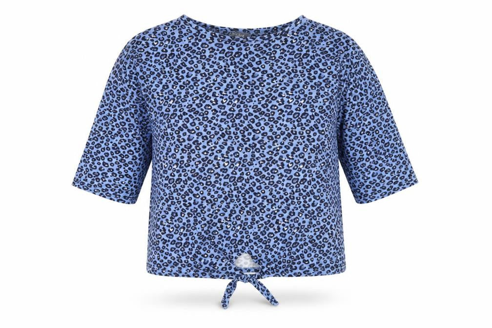 Principles Womens Blue Animal Print Cotton Basic T-Shirt Size 12 Round Neck