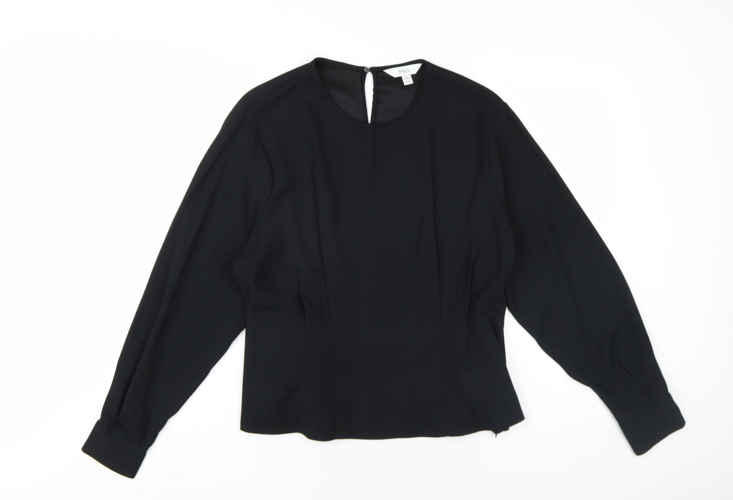 Marks and Spencer Womens Black Polyester Basic Blouse Size 18 Round Neck