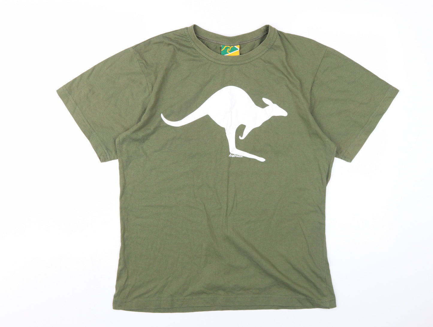 Australian Made Womens Green Cotton Basic T-Shirt Size M Round Neck - Kangaroo