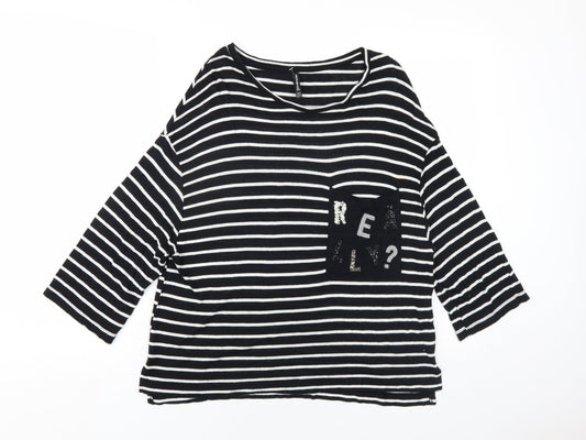 Stradivarius Womens Black Striped Viscose Basic T-Shirt Size M Round Neck