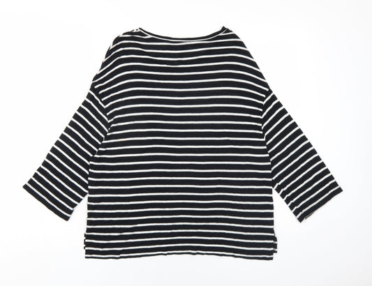 Stradivarius Womens Black Striped Viscose Basic T-Shirt Size M Round Neck