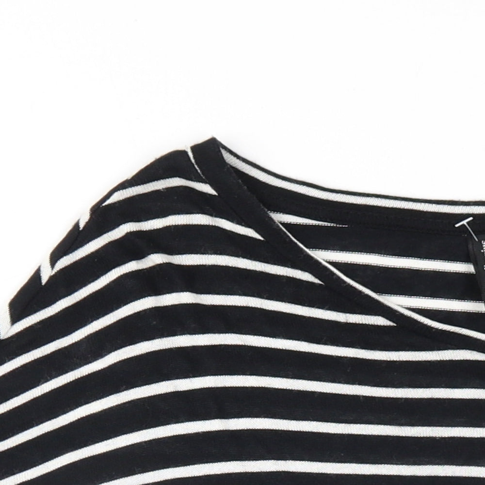 Stradivarius Womens Black Striped Viscose Basic T-Shirt Size M Round Neck