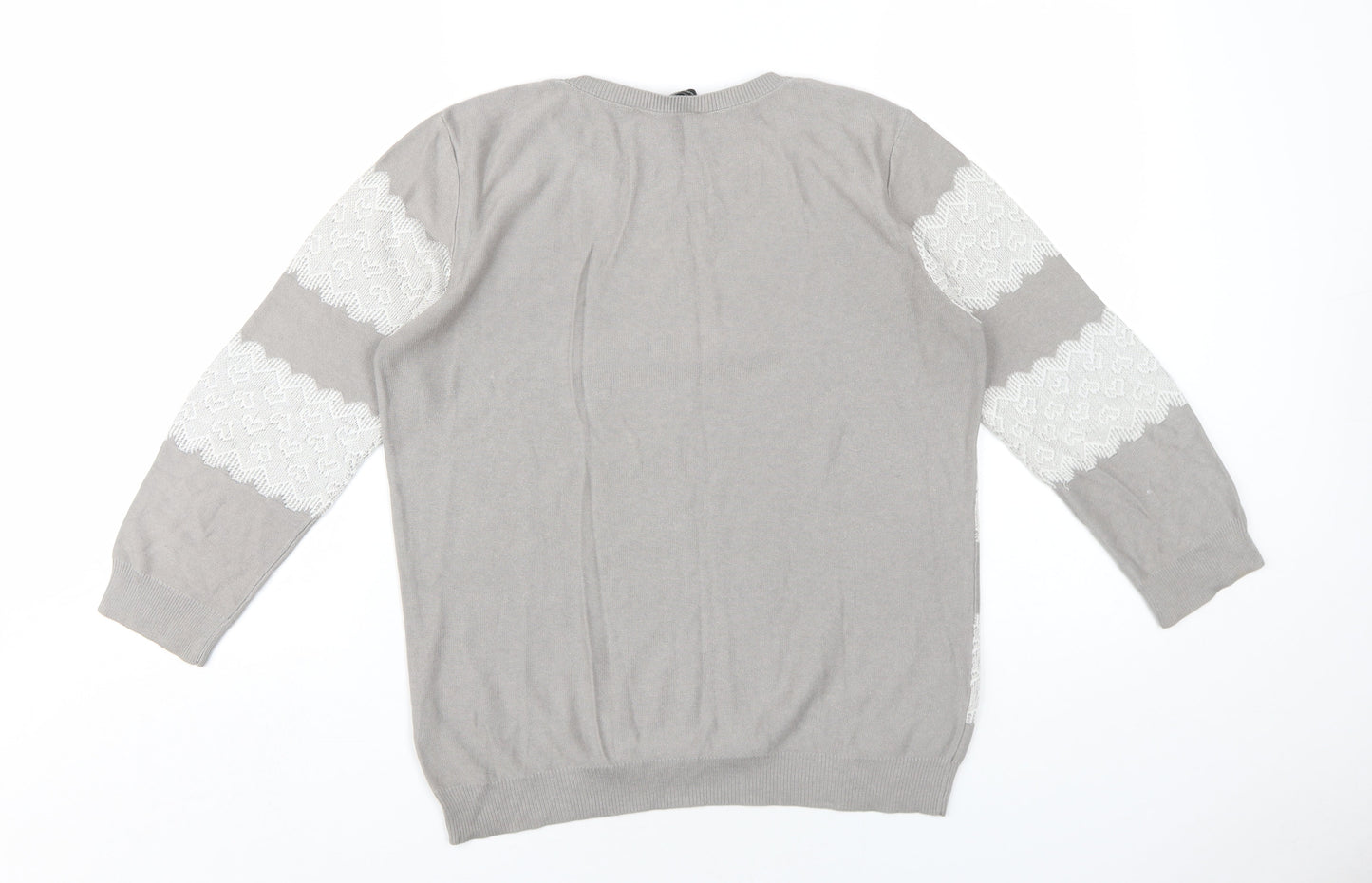 Dorothy Perkins Womens Grey Crew Neck Striped Acrylic Pullover Jumper Size 12