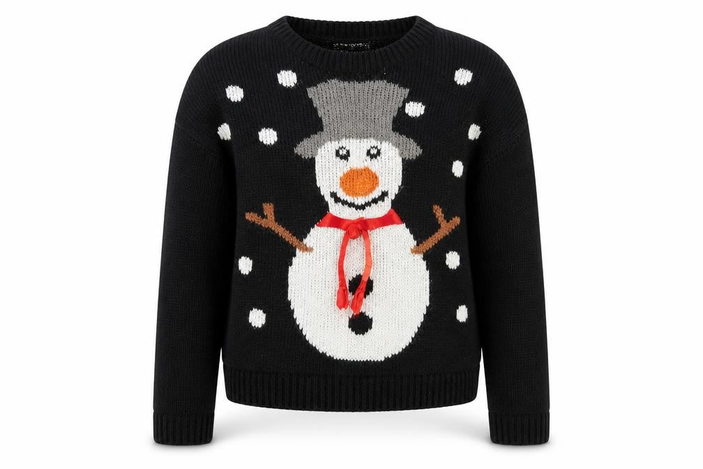 New Look Girls Black Crew Neck Acrylic Pullover Jumper Size 12-13 Years Pullover - Snowman Christmas