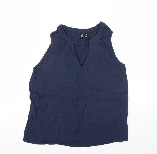 VERO MODA Womens Blue Cotton Basic Tank Size M V-Neck