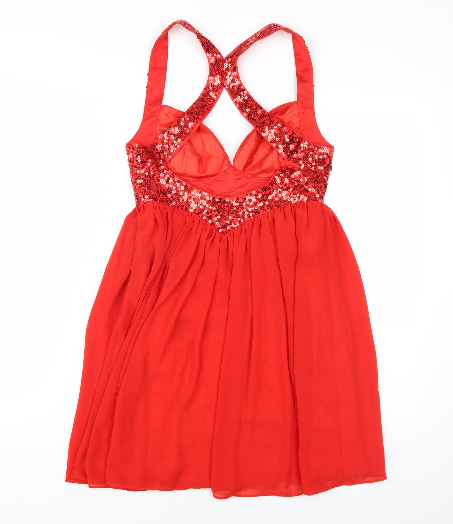 Lipsy Womens Red Polyester A-Line Size 8 V-Neck Zip
