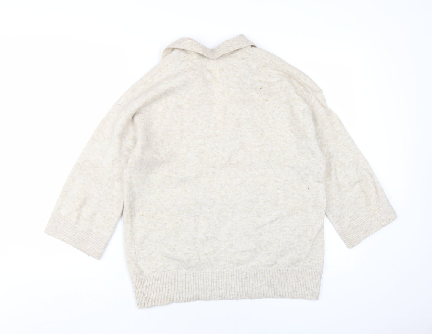 H&M Womens Beige V-Neck Polyester Pullover Jumper Size XS