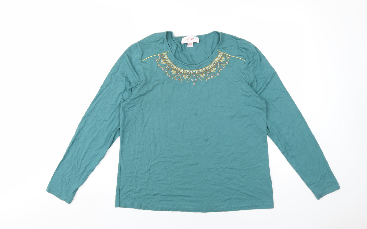 Afibel Womens Green Viscose Basic Blouse Size 14 Round Neck