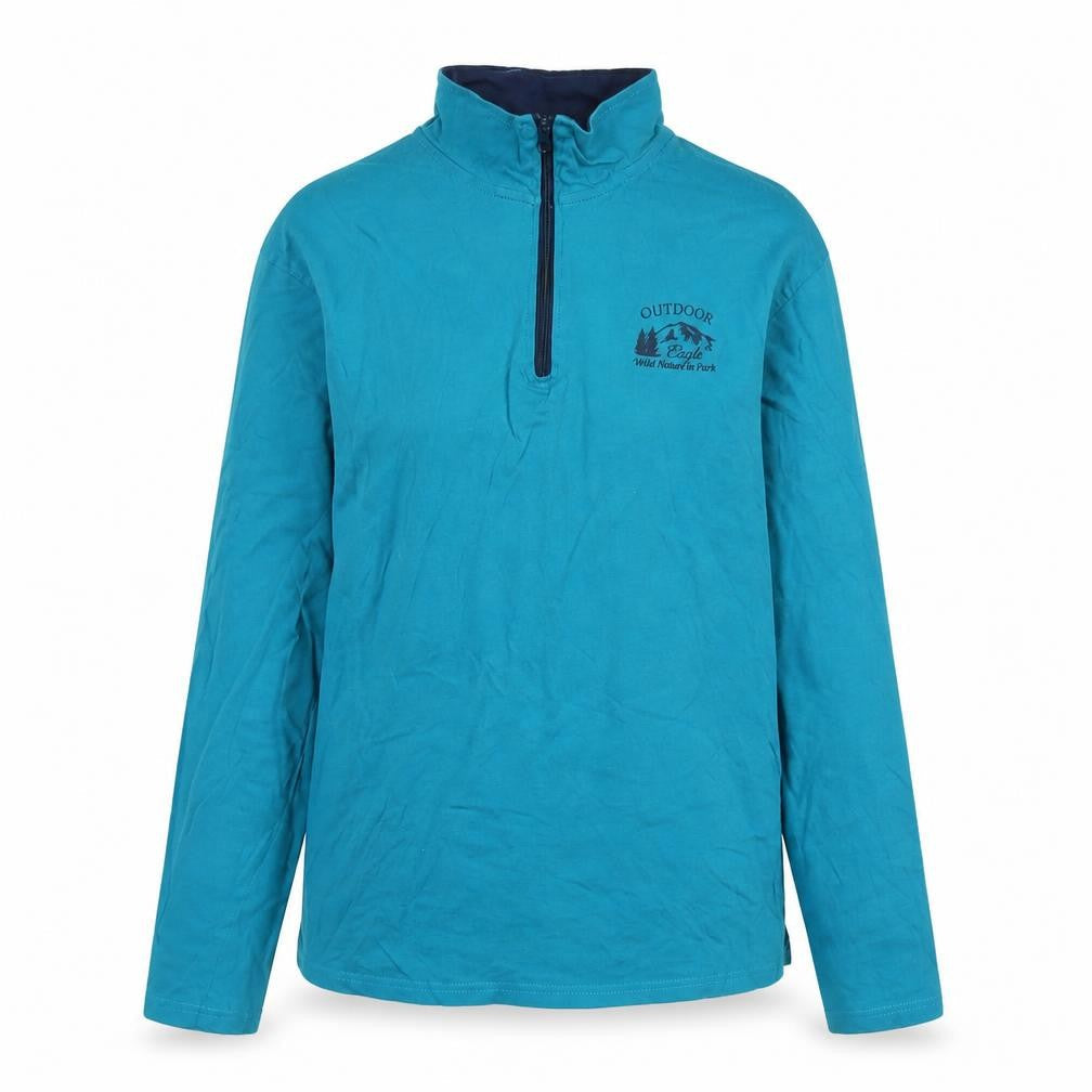 Front view of Atlas for women women’s blue cotton pullover sweatshirt, size L, - logo