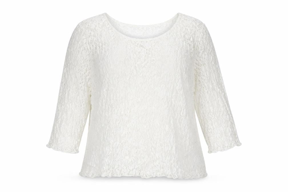 Front view of Savoir women’s white polyamide basic blouse, size UK 16, boat neck