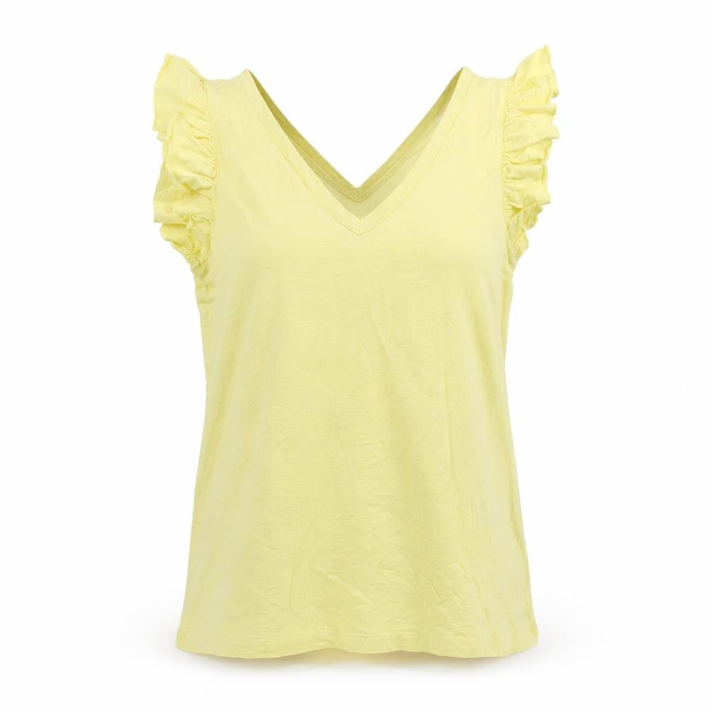 Mama-licious Womens Yellow Cotton Basic T-Shirt Size L V-Neck - Frill
