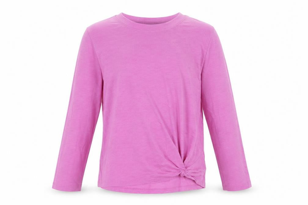 Front view of Gap girls’ pink cotton basic t-shirt, size 10-11, years crew neck pullover - tie front