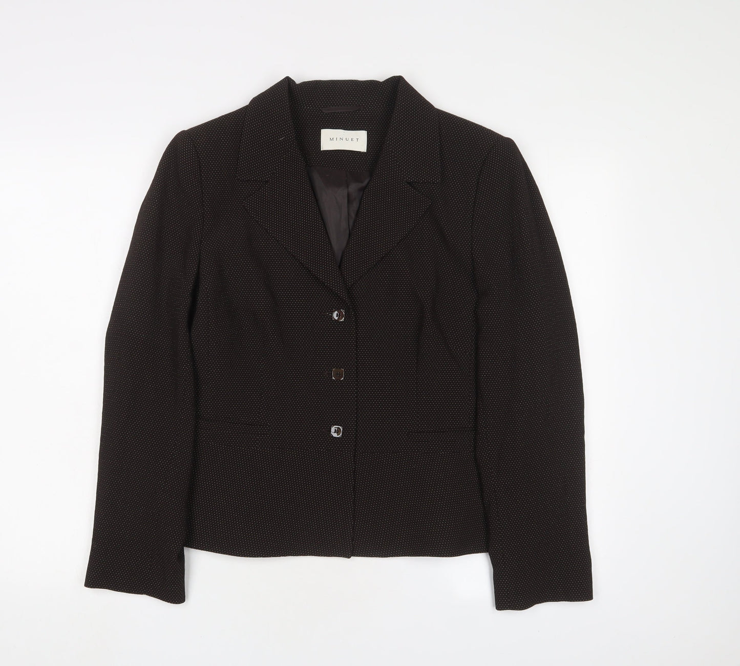 MINUET Womens Brown Polka Dot Jacket Blazer Size 14 Button
