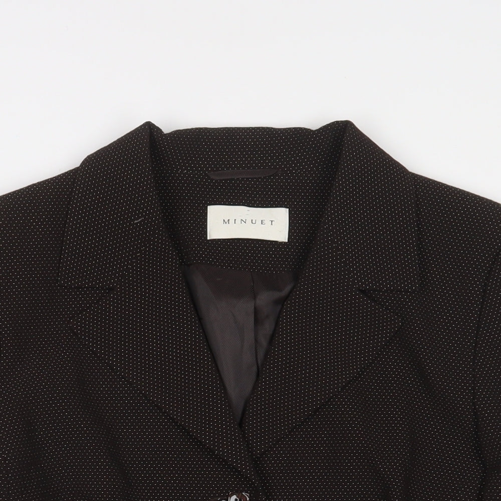 MINUET Womens Brown Polka Dot Jacket Blazer Size 14 Button