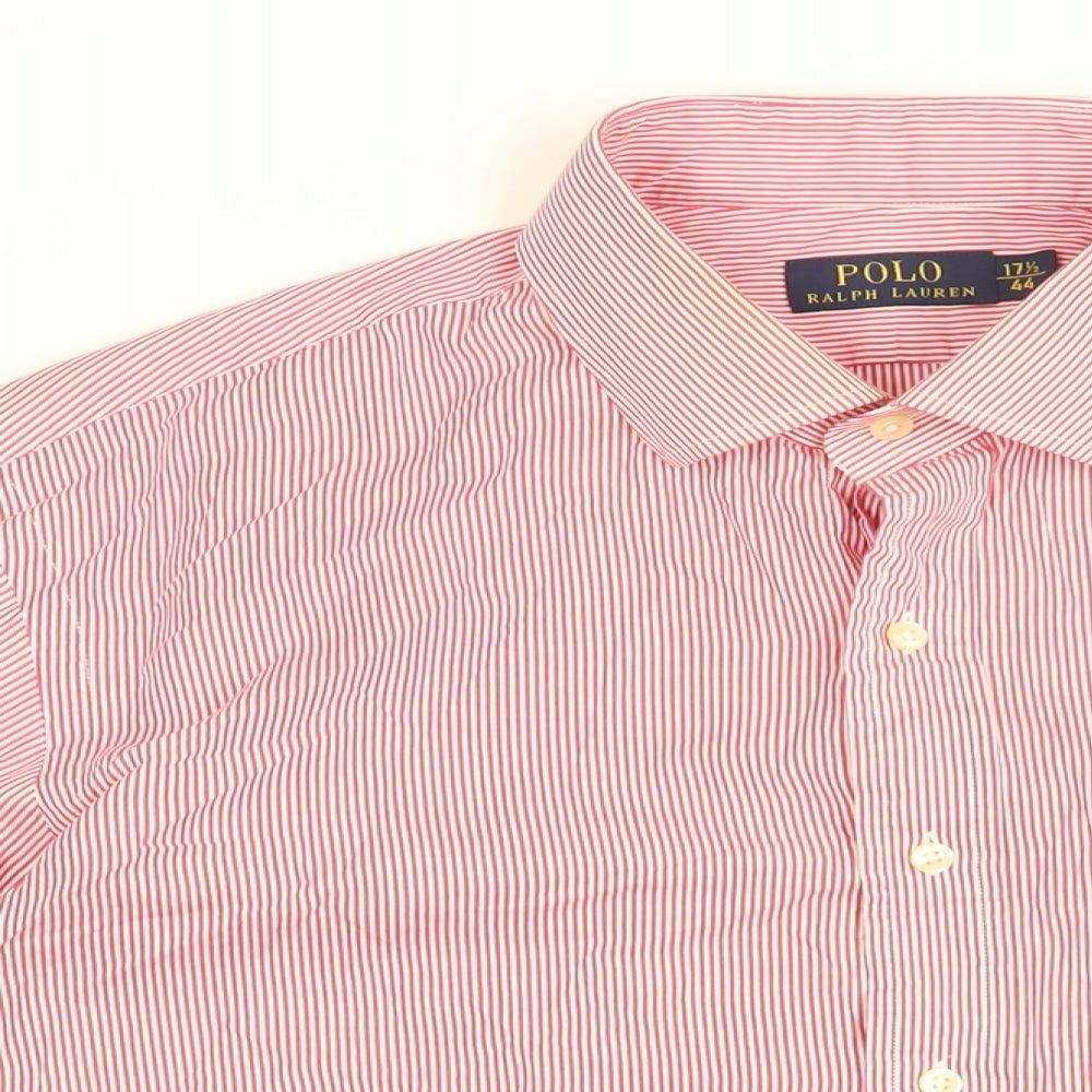 Polo Ralph Lauren Mens Red Striped Cotton Dress Shirt Size 44 Collared Button