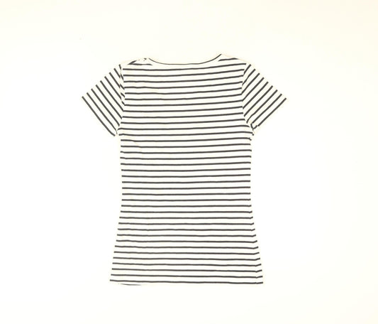 VERO MODA Womens White Striped Cotton Basic T-Shirt Size S Round Neck