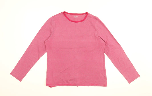 Lands' End Womens Pink Striped Cotton Basic T-Shirt Size S Round Neck