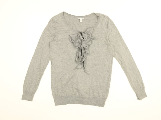 Gap Womens Grey Round Neck Cotton Pullover Jumper Size L - Frill Detail