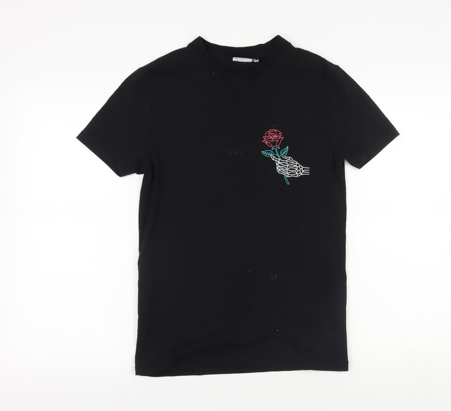 ASOS Black Embroidered Rose T-Shirt, Size S