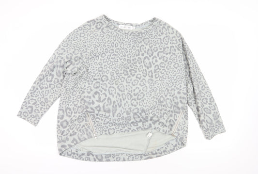 Deux Two Grey Animal Print Sweatshirt, One Size, Zip Accent