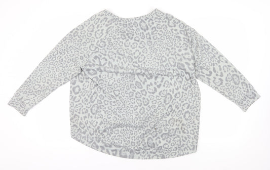 Deux Two Grey Animal Print Sweatshirt, One Size, Zip Accent