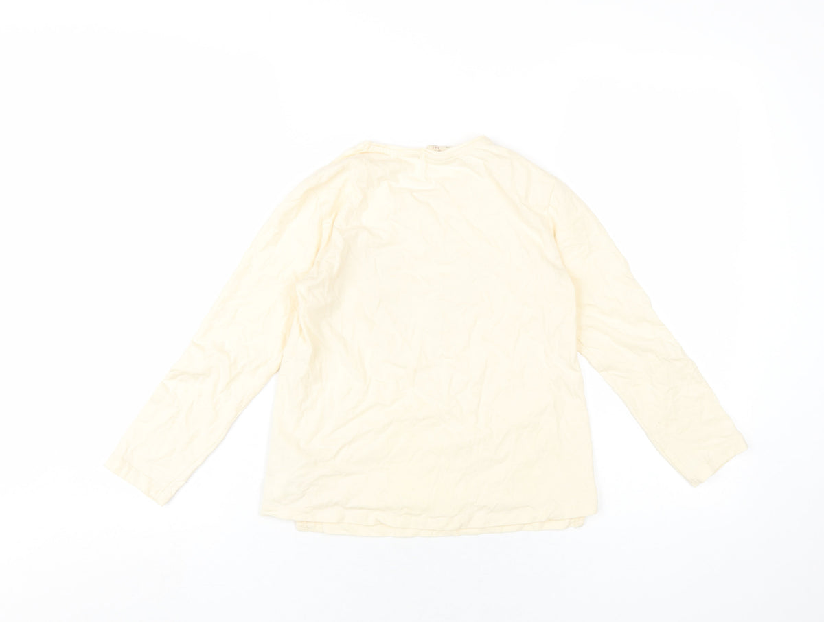 Back view of Zara girls’ ivory cotton basic t-shirt, size 9-10, years round neck pullover - reversible sequins