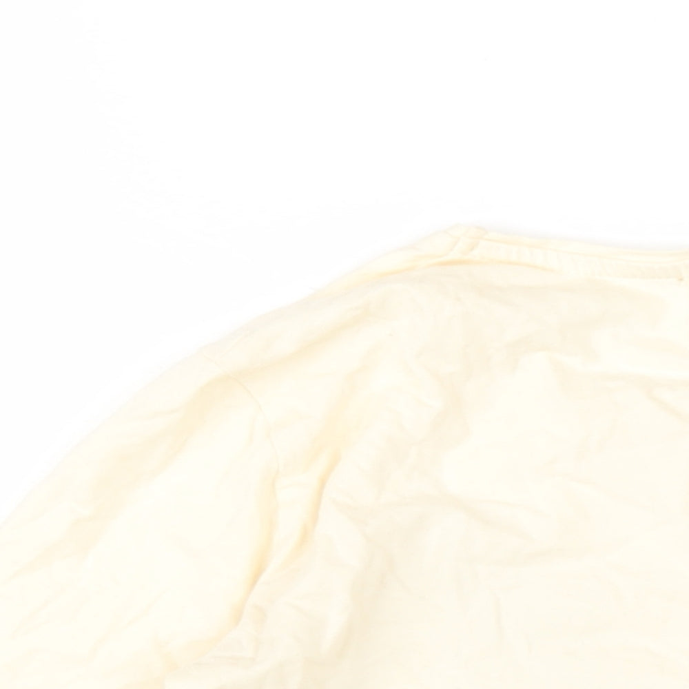 Brand and care label for Zara girls’ ivory cotton basic t-shirt, size 9-10, years round neck pullover - reversible sequins