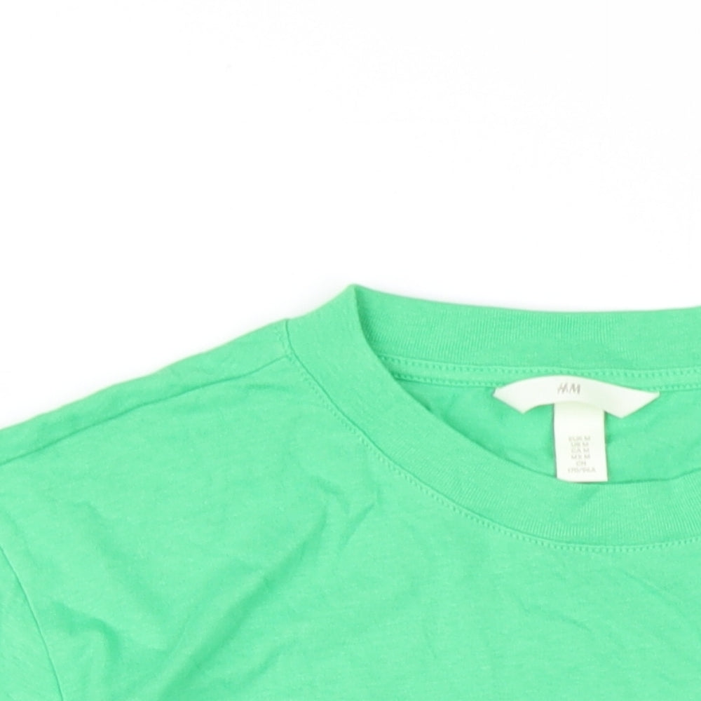 H&M Womens Green Cotton Basic T-Shirt Size M Round Neck