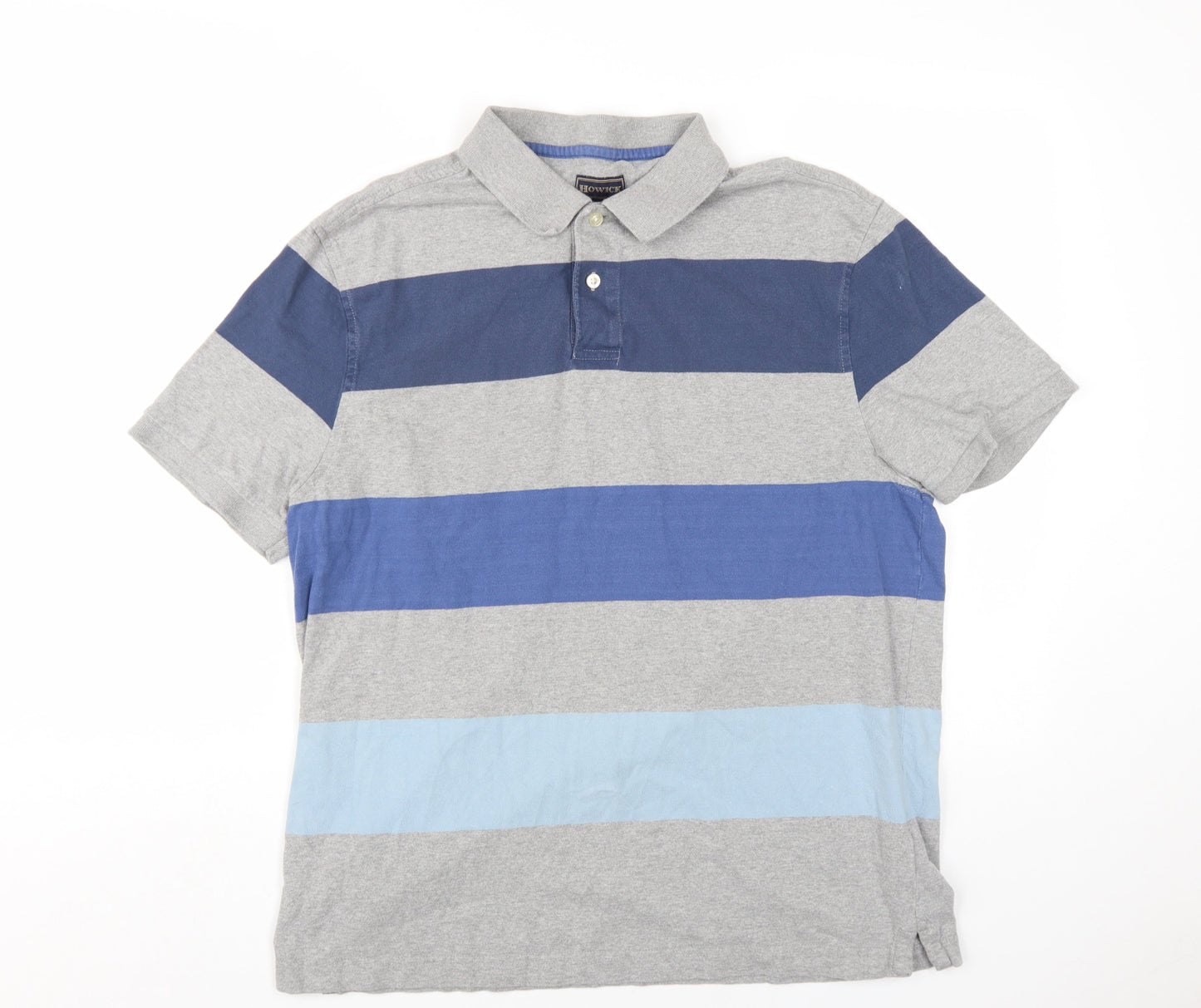 Howick Mens Blue Striped Cotton Button-Up Size L Collared Button