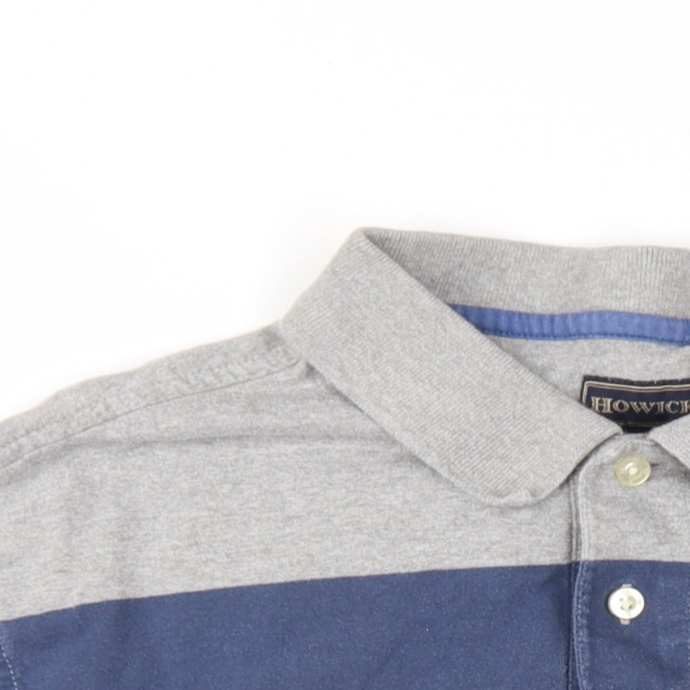 Howick Mens Blue Striped Cotton Button-Up Size L Collared Button