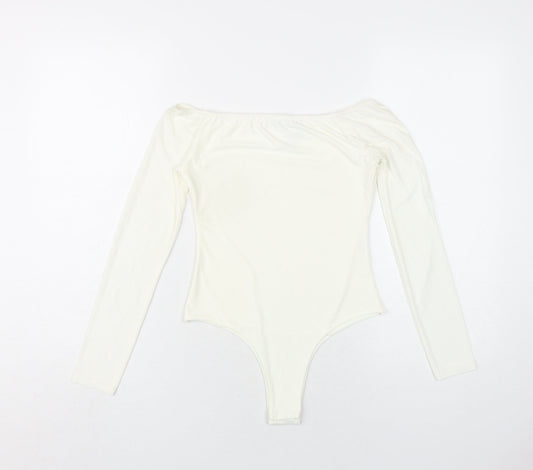PRETTYLITTLETHING Womens Ivory Polyester Bodysuit One-Piece Size 8 Snap