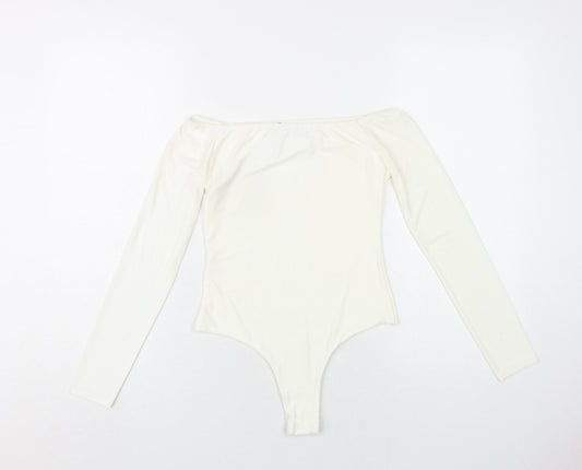 PRETTYLITTLETHING Womens Ivory Polyester Bodysuit One-Piece Size 8 Snap